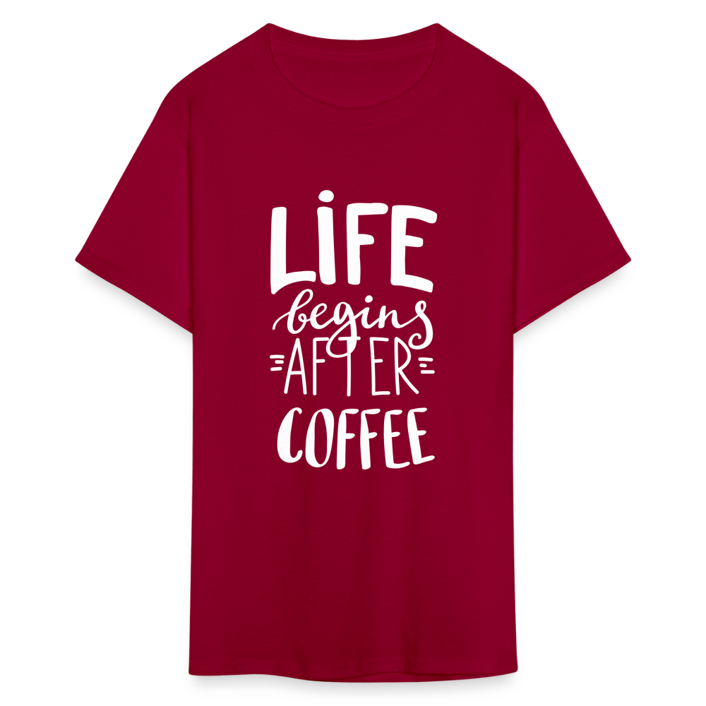 Life Begins After Coffee Unisex Classic T-Shirt - dark red