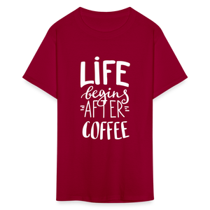 Life Begins After Coffee Unisex Classic T-Shirt - dark red