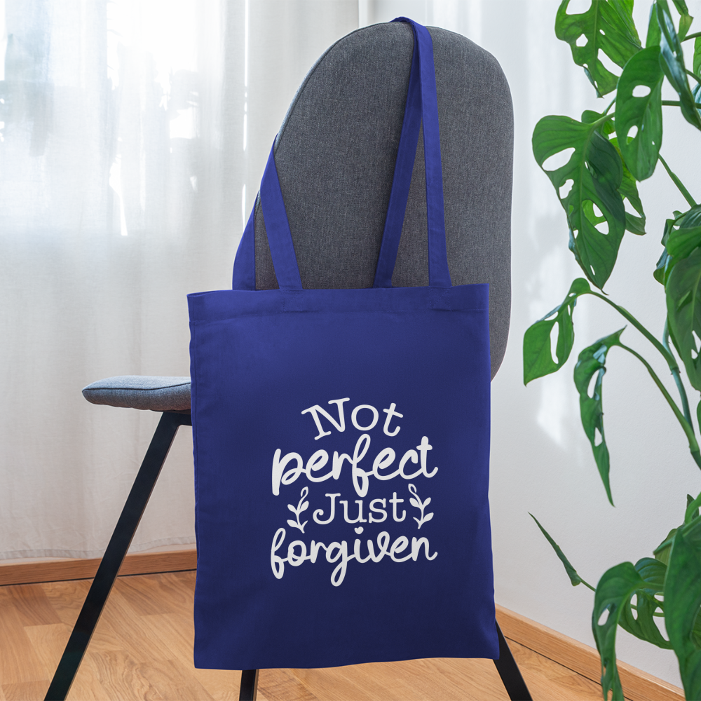 Not Perfect, Just Forgiven Tote Bag - royal blue
