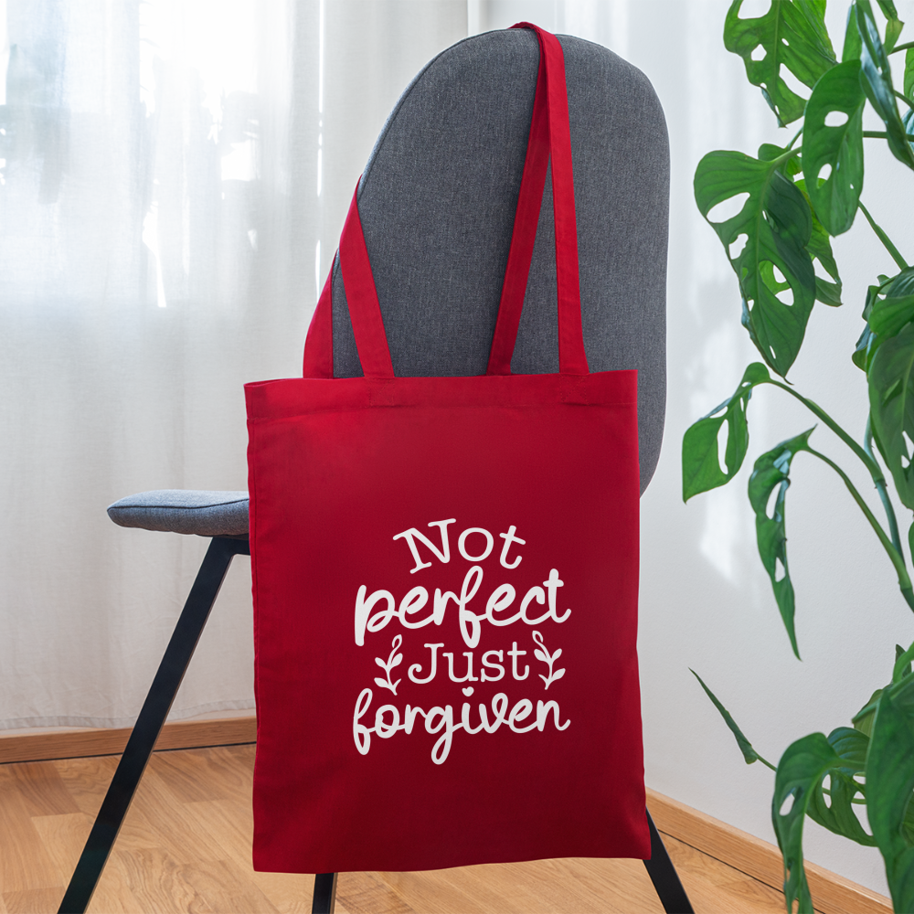 Not Perfect, Just Forgiven Tote Bag - red