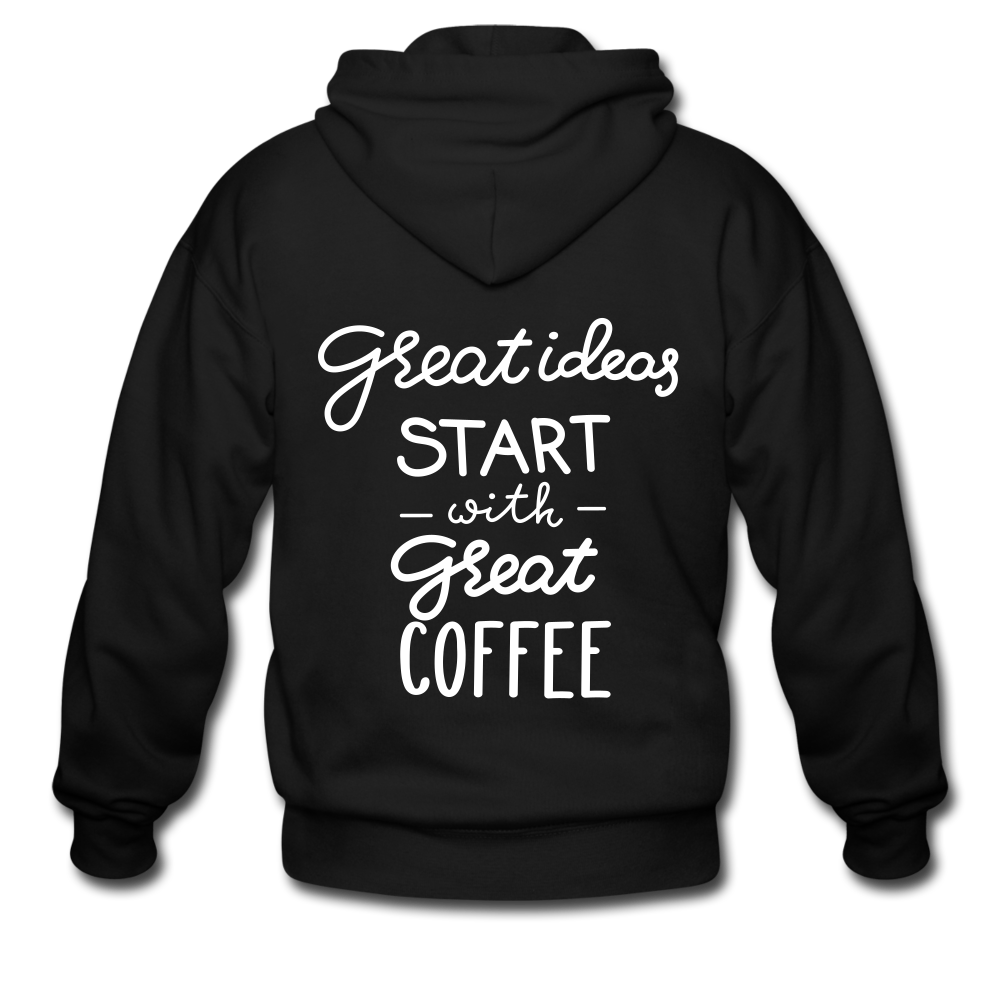 Great Ideas Start With Great Coffee Men's Zip Hoodie - black