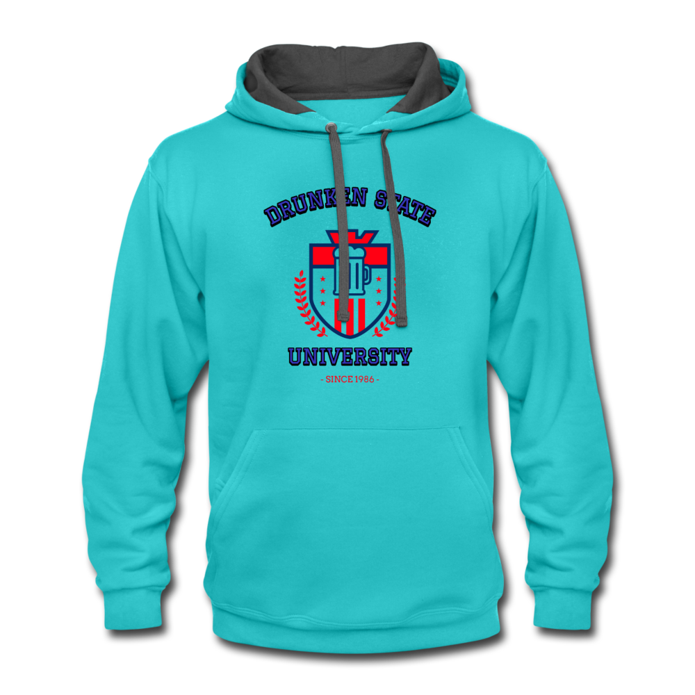 Drunken State University Party Contrast Hoodie - scuba blue/asphalt